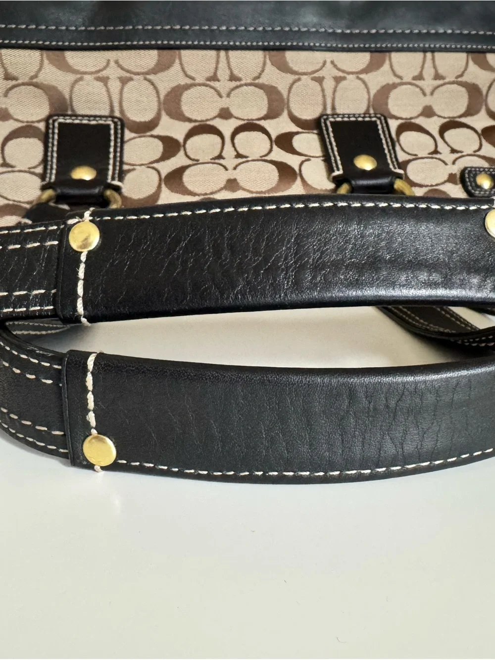 Coach Legacy Signature Double Turn Lock Tote F13131 Black Leather Jacquard
